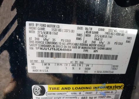 2018 Ford Expedition Xlt from USA, damaged, VIN 1FMJU1JT6JEA48464